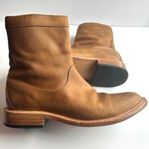 Huckberry Rhodes Roper Zip Boot Mens 8.5 Tobacco Leather Ankle Western Cowboy
